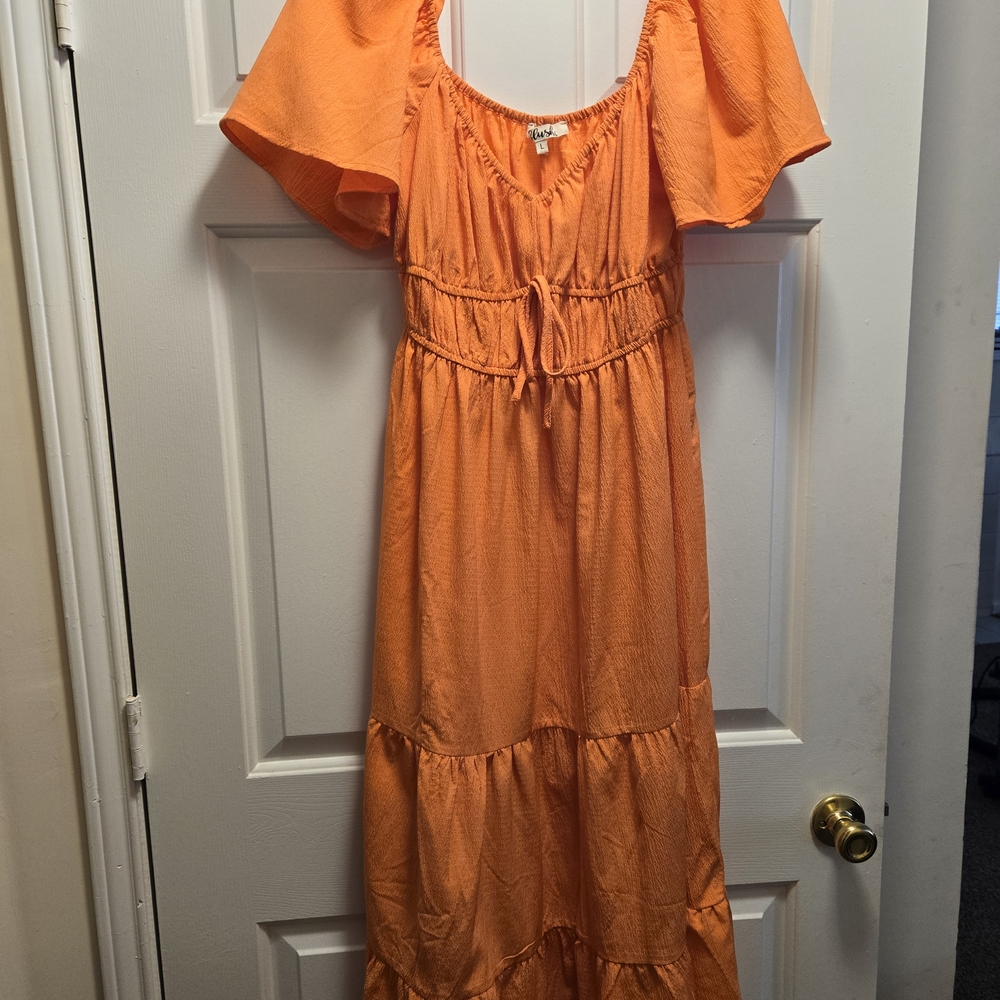 Orange Maxi Dress with Ruffle Sleeves